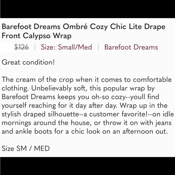 Barefoot Dreams Ombré cozy chic lite drape front calypso wrap open cardigan -S/M - Picture 7 of 8